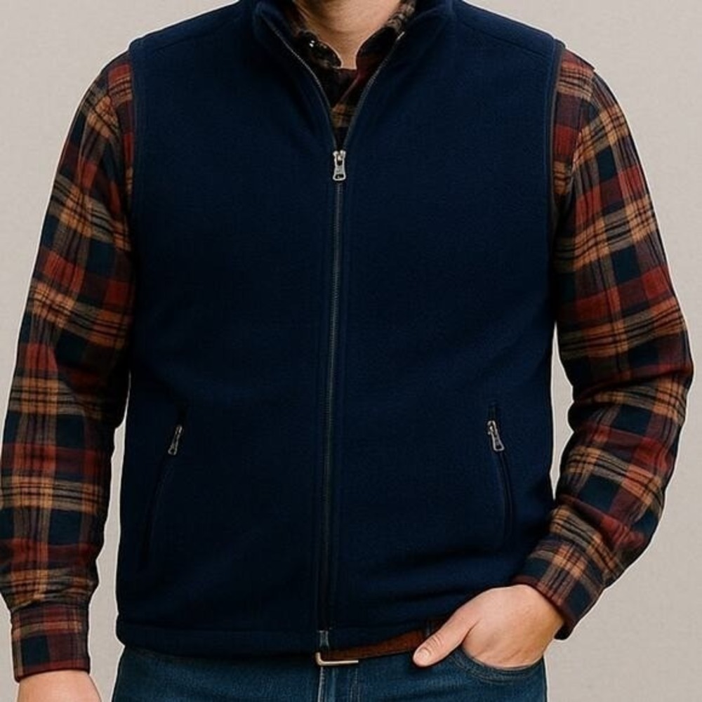 Lands' End Navy Fleece‎ Vest Men's XLRegular Full Zip Pockets